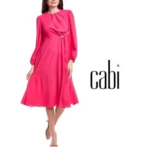 CAbi Delight Midi Dress Vibrant Fuchsia Long Sleeve Cinch Waist SizeM Style 6578